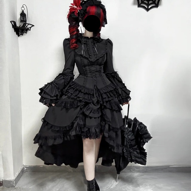 ゴスロリ 暗黑系 スカート ヘム丈 フリル ゴシック