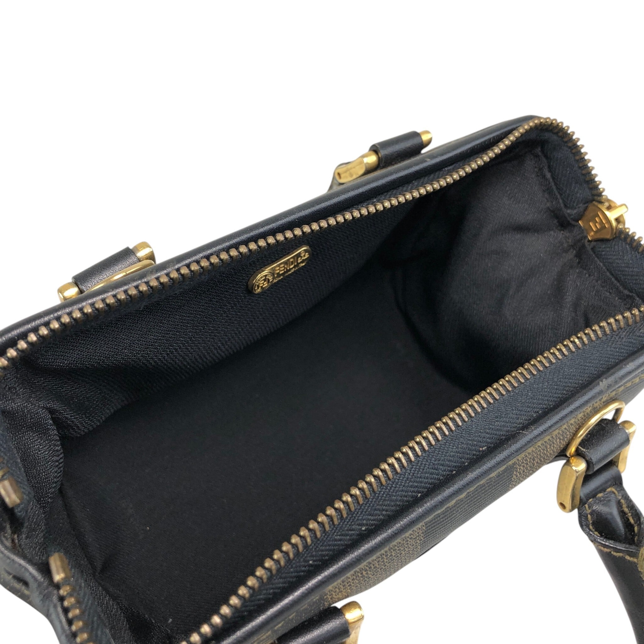 【美品】FENDI フェンディFF柄 2way ボストンバック PVC×レザー FENDI フェンディ ぺカン ショルダーバッグ ブラウン FFロゴ PVCレザー