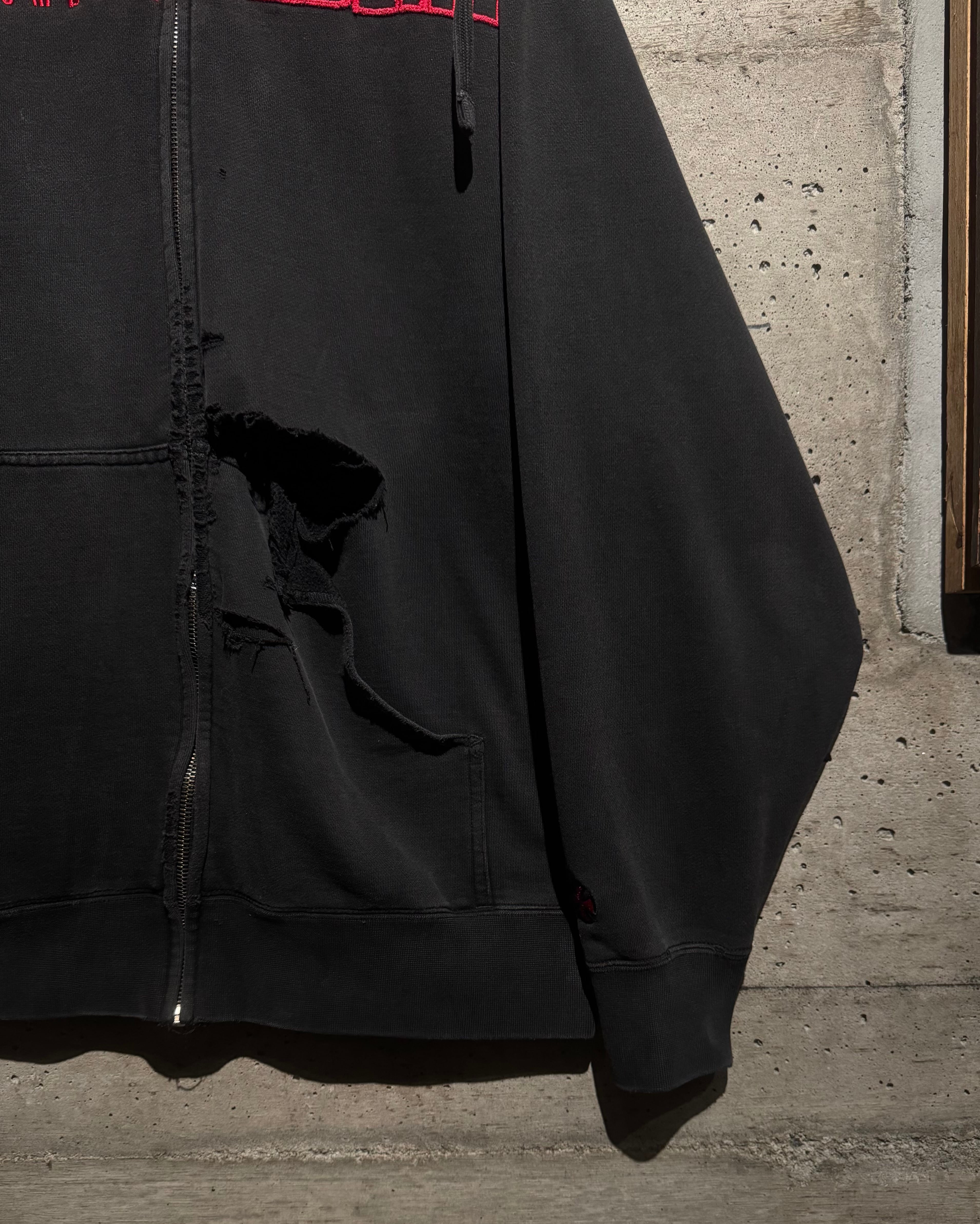 Caka】“INDEPENDENT” “Boro“ Vintage Logo Embroidery Zip Up Hoodie
