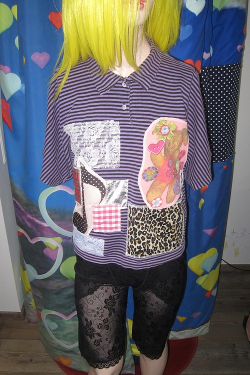 NETSU − purple border patced short−sleeve
