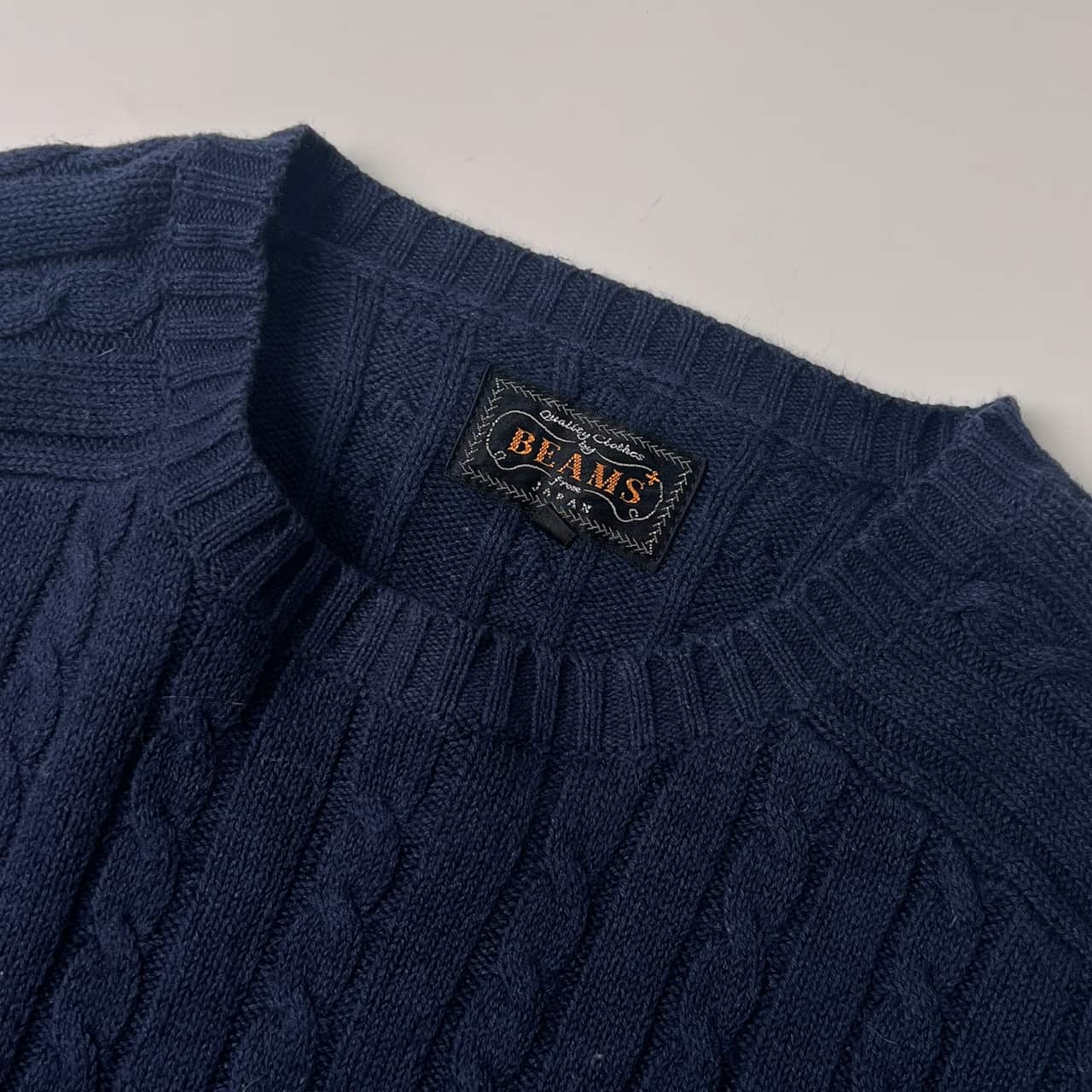 リネン混 BEAMS ビームス ケーブル編み ニット セーター S/ネイビー メンズ