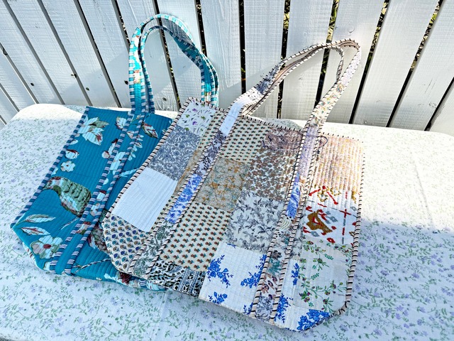 《Botanical Bags ⑤》Blue × Green Flower（ファスナー無しタイプ）