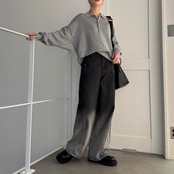ロゴ刺繍ルーズシルエットポロknit/グレー