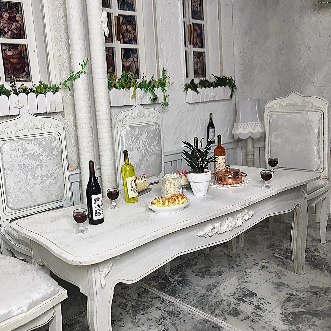 ダイニングテーブル 立体彫刻 No.1 ホワイト 1/6 ドールハウス  