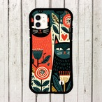 受注生産 iPhoneケース 黒猫と花のナイトフォーク柄｜猫モチーフ FMSY021B