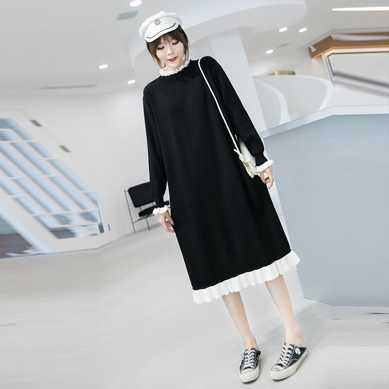 プラスサイズの婦人服2020秋新しいルーズで薄いカバー腹ニットピットドレス脂肪mm蓮の葉ウエスタンスタイル ミックスインファッション5036364547