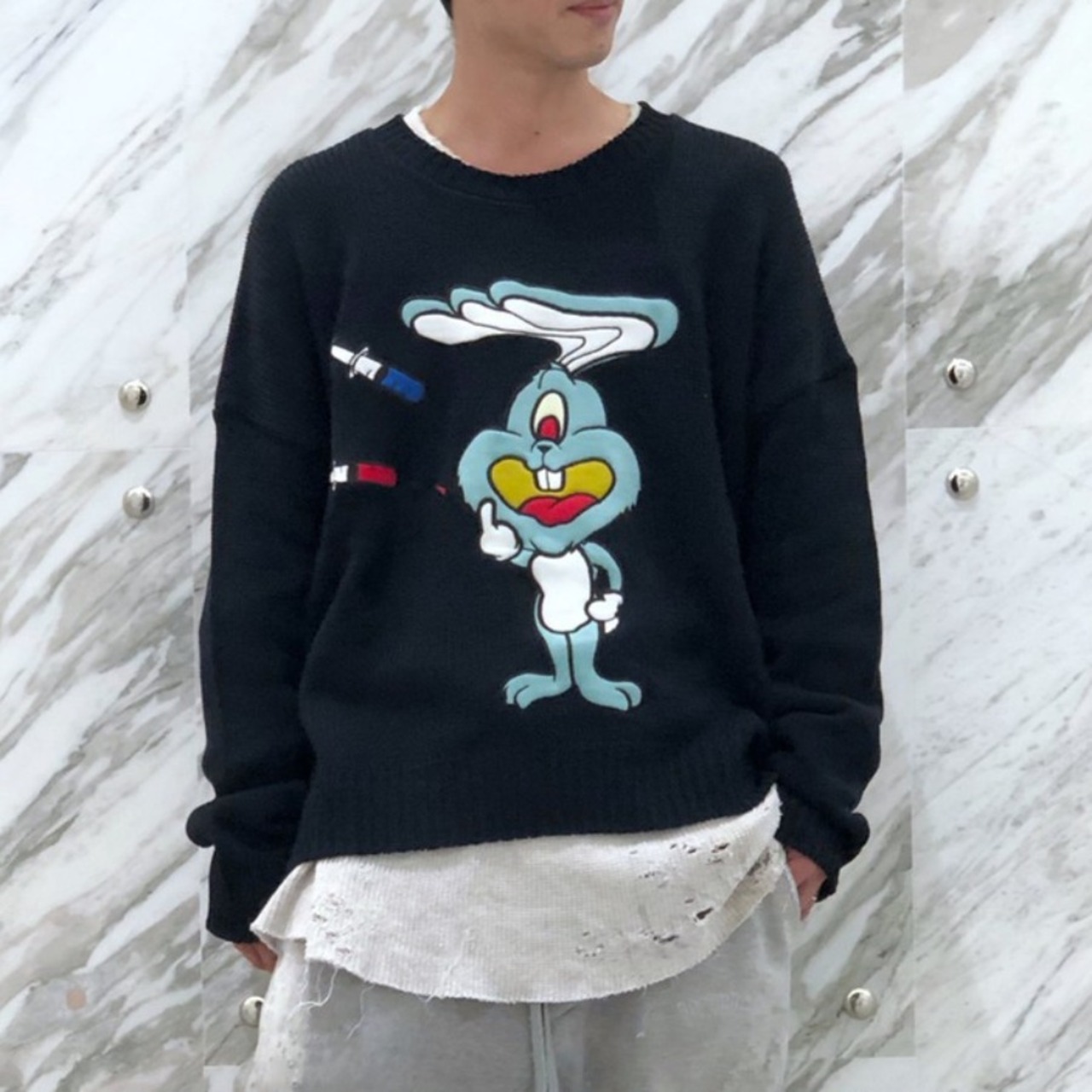 【ZAC VARGAS】 monster knit 'JUNKIE BUNNY'-MINT(4色展開) - 5