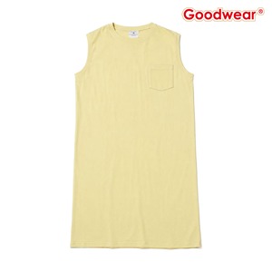 GOODWEAR グッドウェア スリーブレス ポケット ワンピース ロング 26SS レディース ノースリーブ ワンピース USAコットン ヘビーウェイト 綿100％ 130033 CREAM/YELLOW