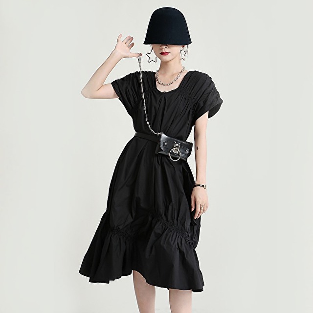 サブカル 服 地雷系 通販 大人 モード系 ワンピ 切替 アシンメトリー フェミニン 韓国系