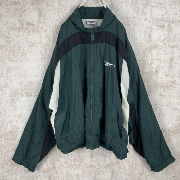 90s リーボック ナイロンジャケット グリーン ベクター ロゴ刺繍 緑 白