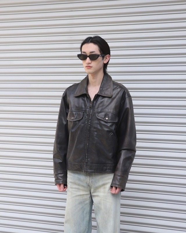 zip-up fade leather blouson