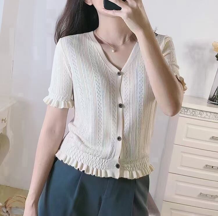 裾フリル5部袖カーディガン　AJ12541-608