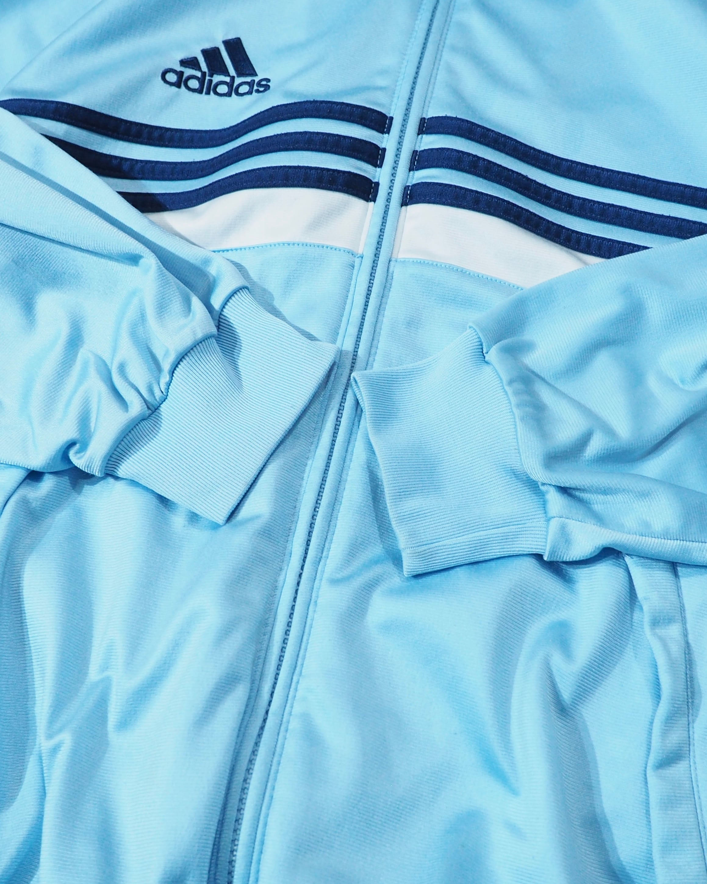 2000s ” adidas ” Shiny Light Blue × Three Line Embroidery Over silhouette Track jacket