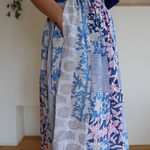 布つなぎ ブロックプリントのギャザースカート
