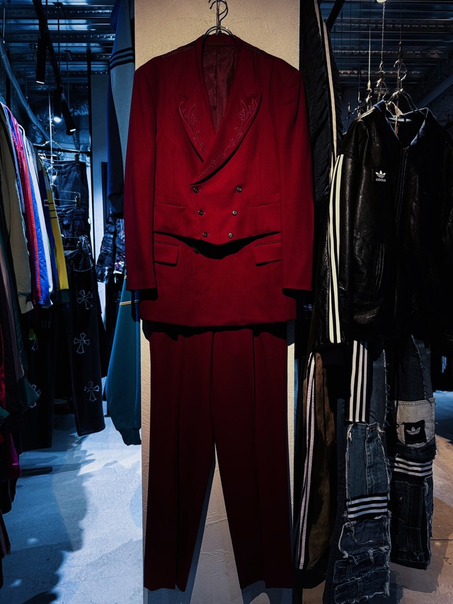 special 90's three piece royal red color embroidery double breasted set up
