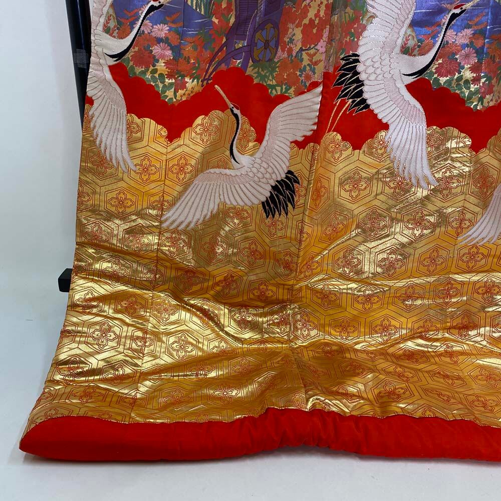 色打掛 正絹 鶴 刺繍 金 赤 打掛 Mサイズ 裄65 花嫁衣裳 婚礼 リサイクル 中古 ブライダル ウエディング 着物 4011 d421f8e37034ffc4d84387f823d686