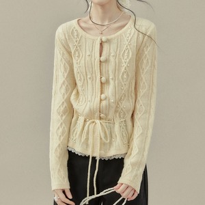 パール装飾ケーブルニットカーディガン 232056