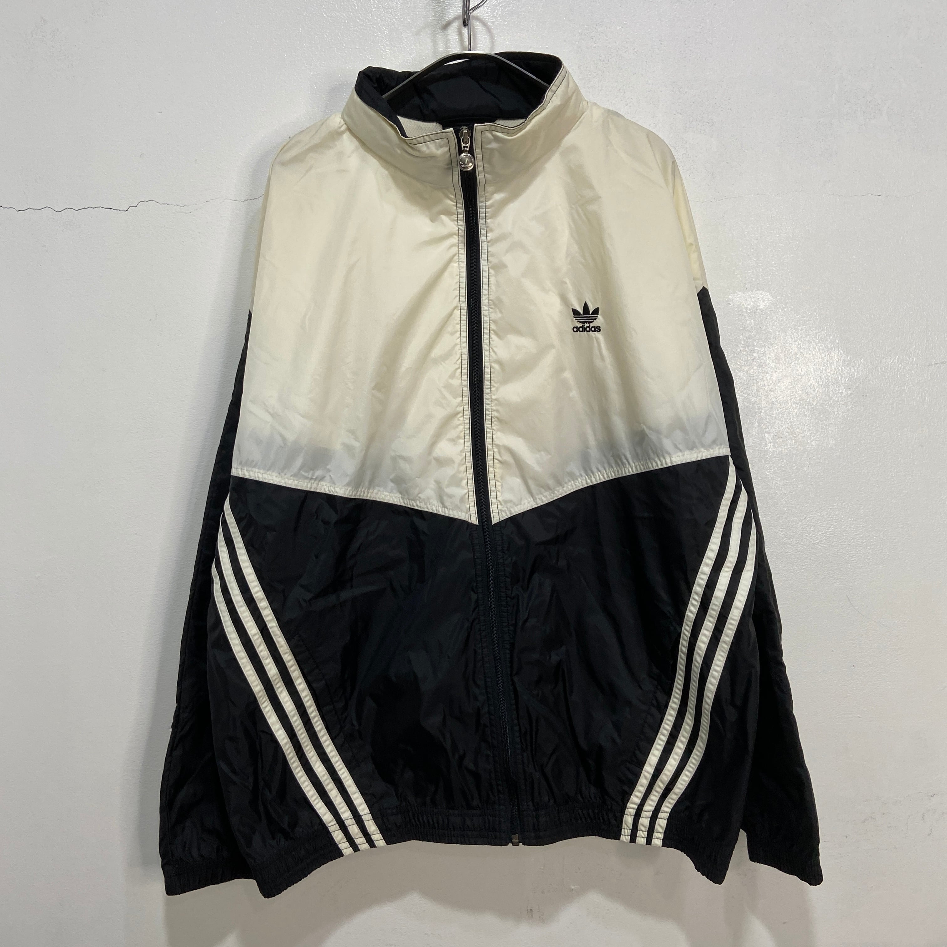 90s adidas ナイロンジャケット トレフォイルロゴ 3本線 白黒 L 90s adidas ナイロンジャケット トレフォイルロゴ 3本線 白黒 L