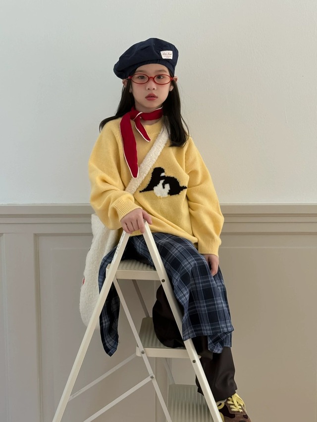 《取寄》ペンギンニットセーター （イエロー） KMAI 2025秋 韓国子供服 トップス カットソー プルオーバー ニット オーバーサイズ （90~150cm）