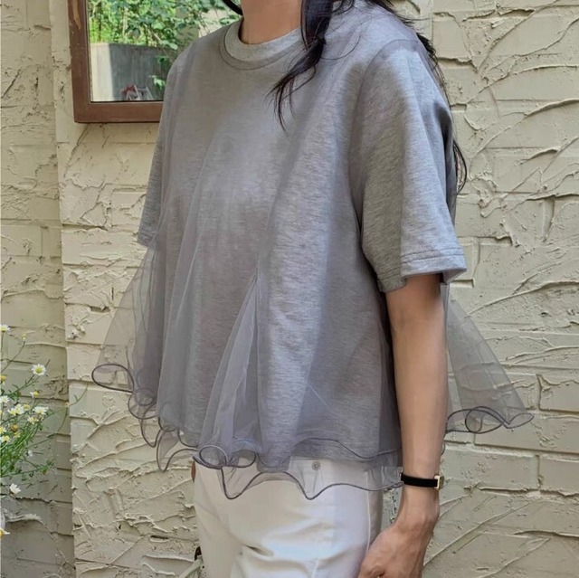 チュールフリルヘム ショートスリーブTシャツ  L1435