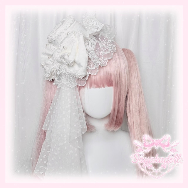 ♡【全3色】ヴェール付き⟡.· パステルシュガー パールリボンミニハットヘアクリップ white ♡