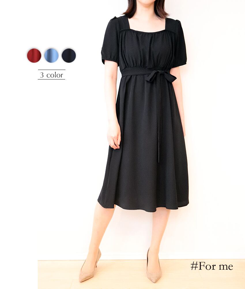 ハイウエストのウエストリボン付きワンピース_e0002103060