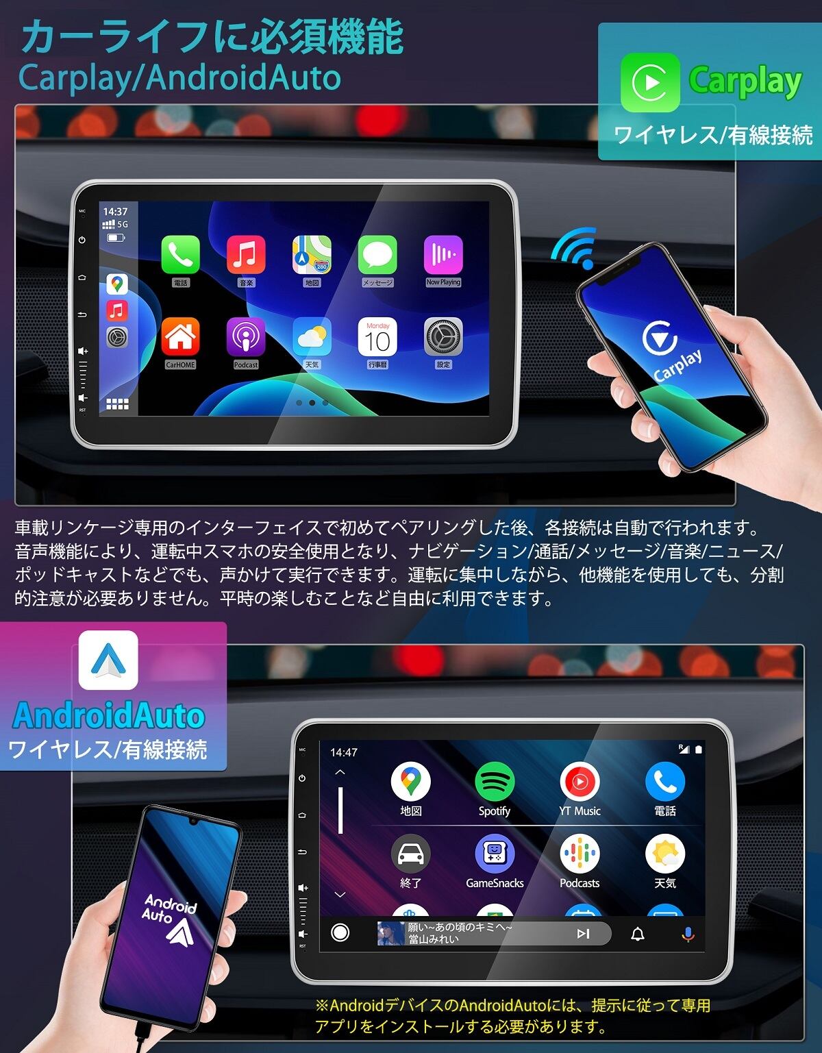 Android12 車載用 カーナビ 1DIN PC 10.1インチ 2+32GB カーオーディオ