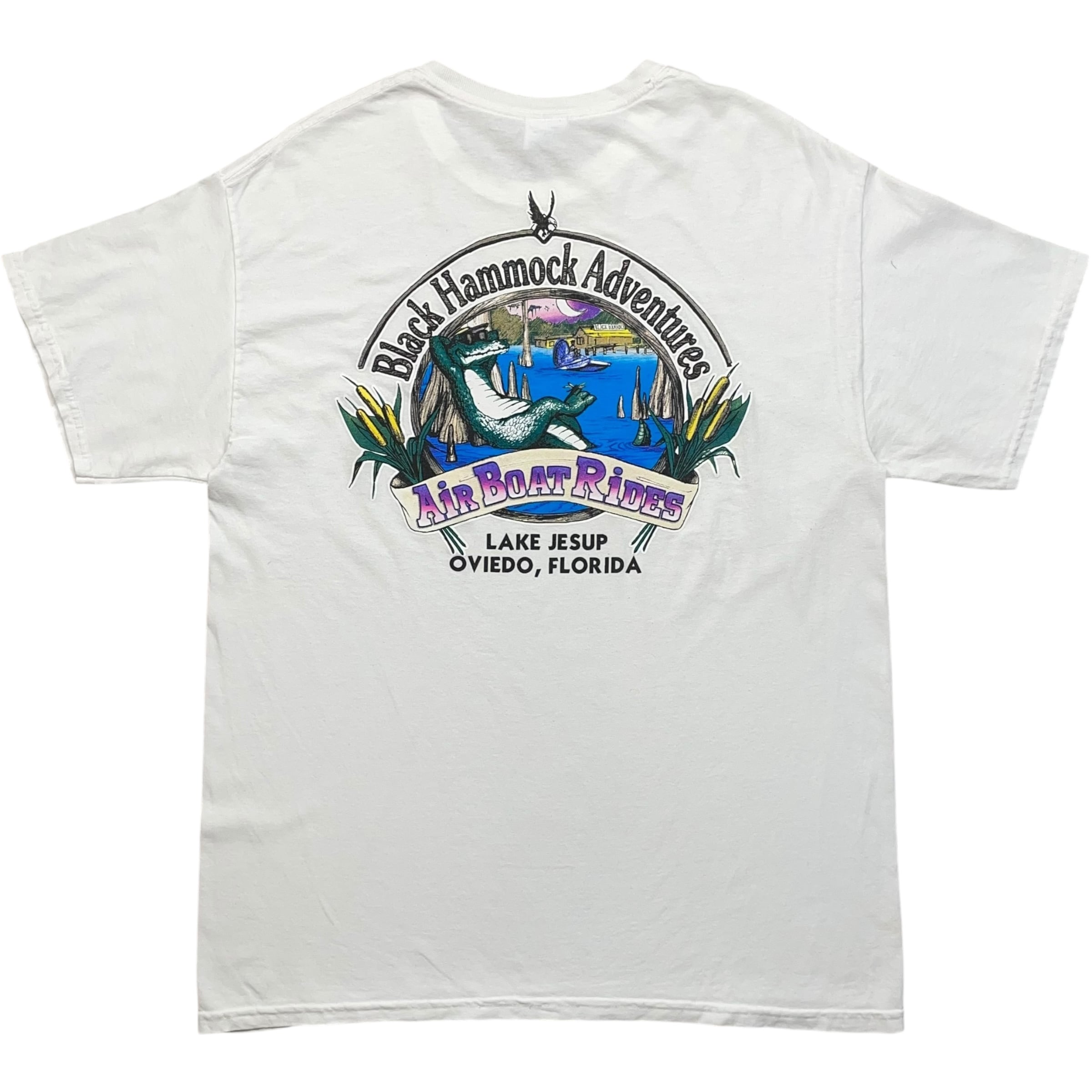 《L》GILDAN ギルダン Tシャツ 観光会社 ブラック・ハンモック・アドベンチャーズ 両面プリント ホワイト no.8738