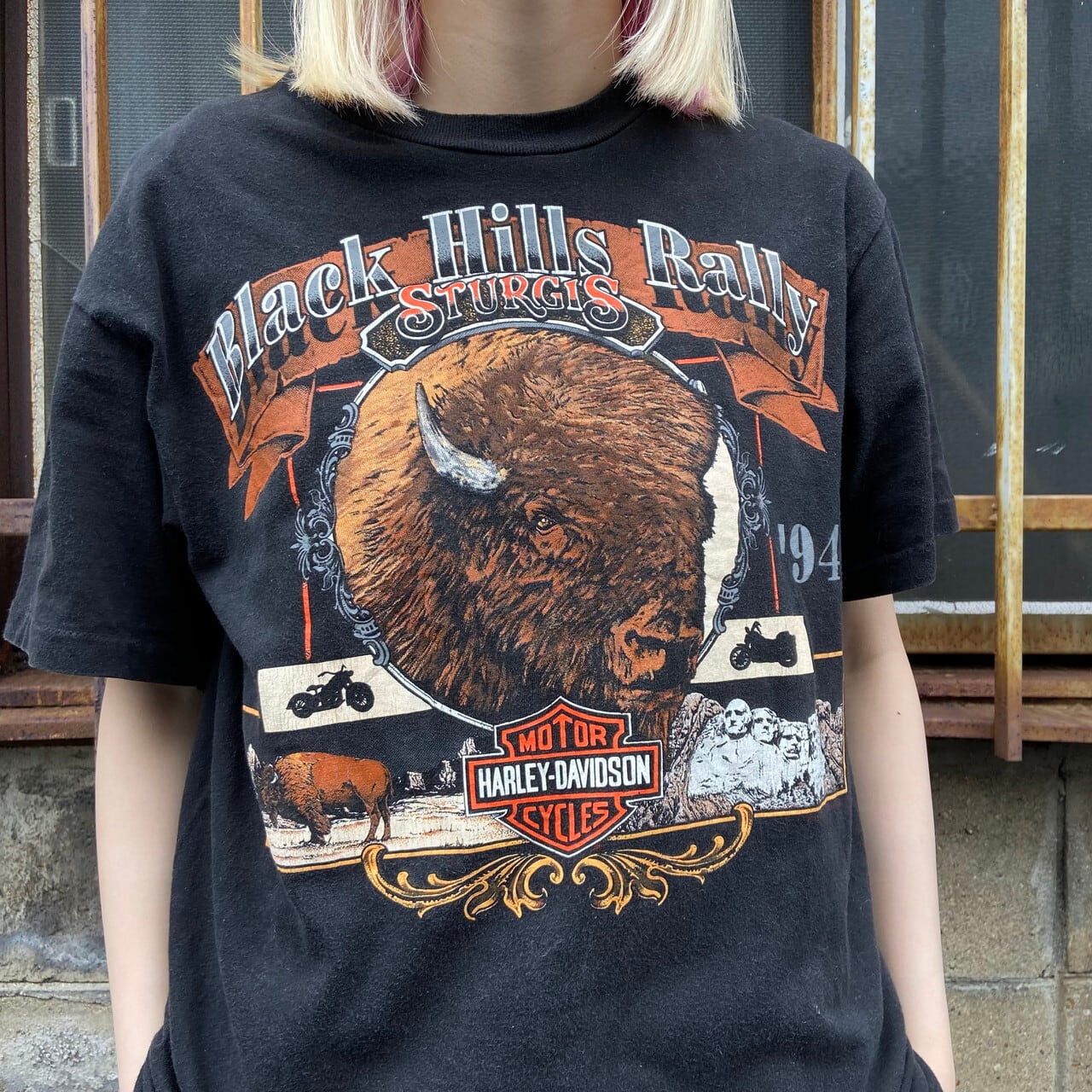 VINTAGE ヴィンテージ Harley Davidson motorcycles CHICAGO シカゴ クラシックロゴ プリント半袖Tシャツ ブラック