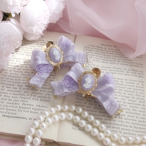 Lavender color ribbon × cameo リボン型バンスクリップ