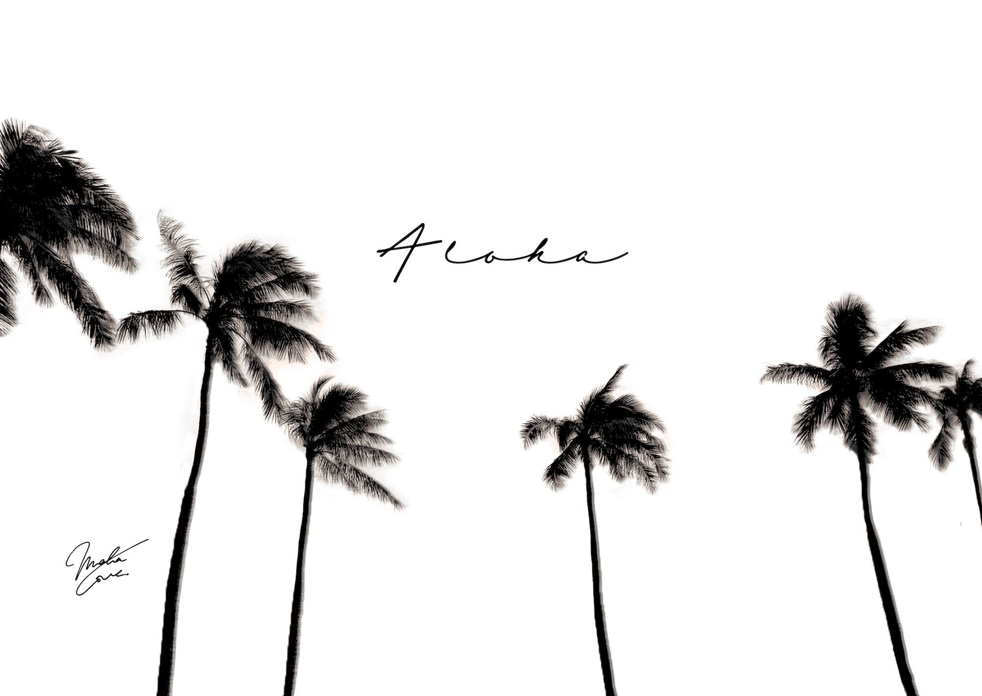 ハワイ ヤシの木 モノクロ おしゃれアートポスター A1サイズ Mahalove Make Sense Art Gallery