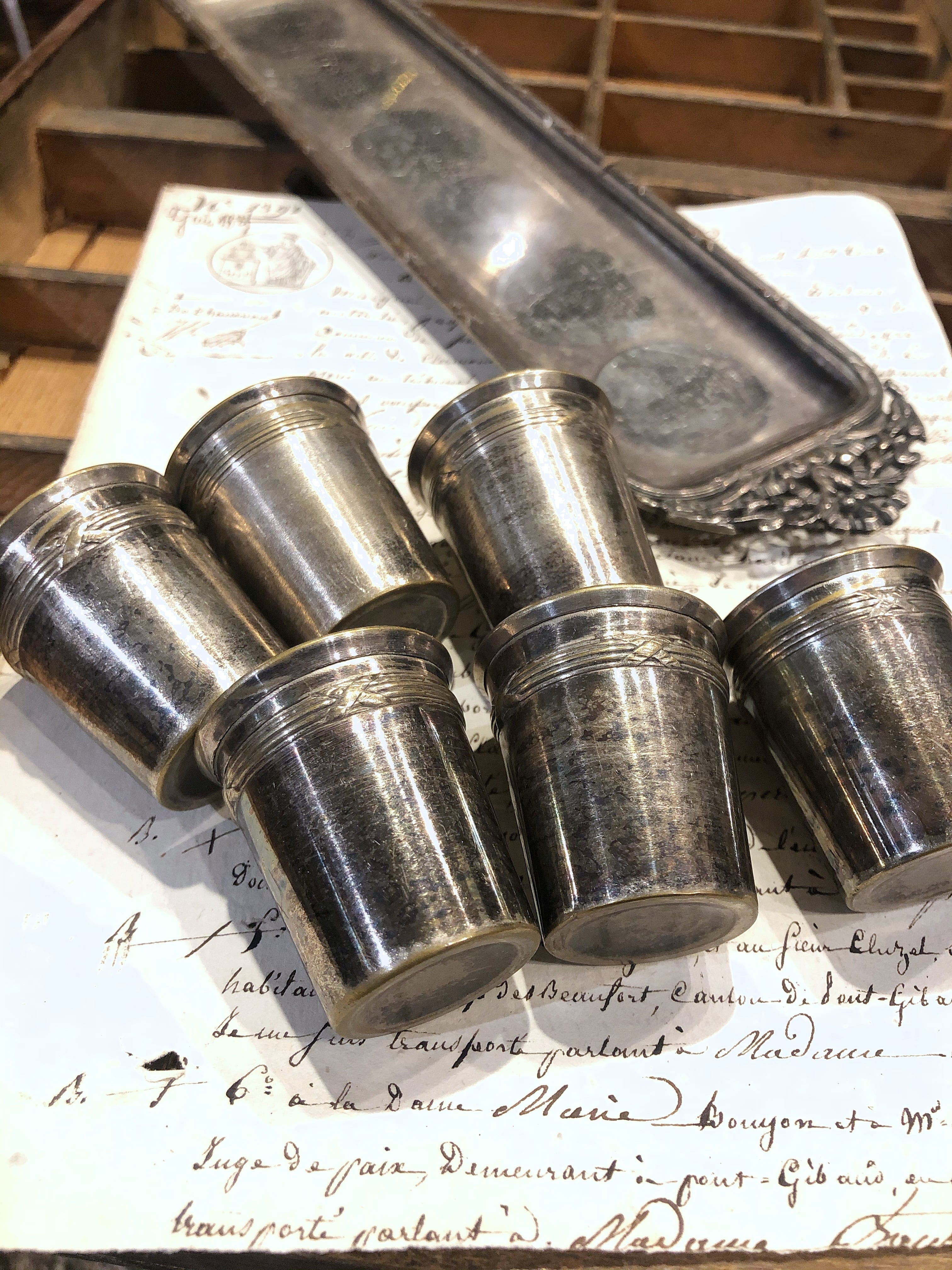 フランスアンティークトレイ付きリキュールカップセットセット