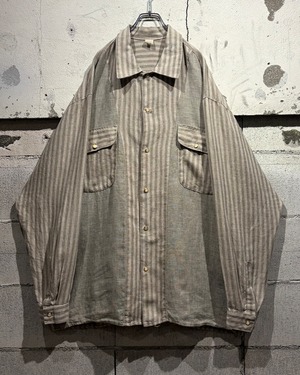 【Caka otto】Stripe Switching Vintage L/S Linen Shirt