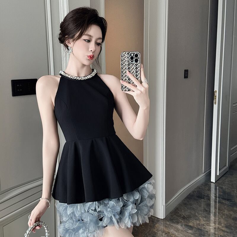 【dress】ドッキングビジューホルターネックワンピース M31432