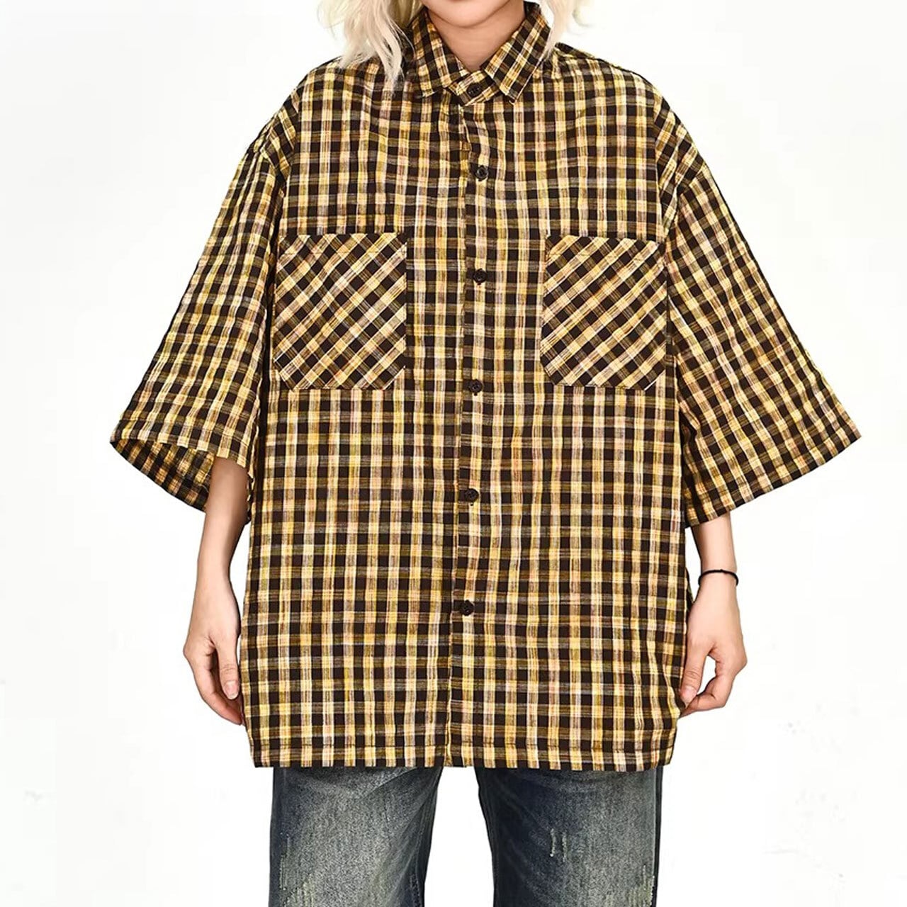 ヴィンテージライクチェックボックスフォルムシャツ 2col R02134