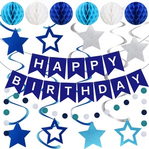 【努力特価】ハッピーバースデー ガーランド 誕生日 飾り Happy Birthday ペーパー レター バナー バースデー 誕生日パーティー装飾 子供 大人 ブルー