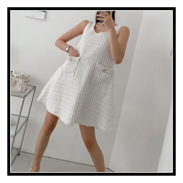 スリーブレスツイードワンピース