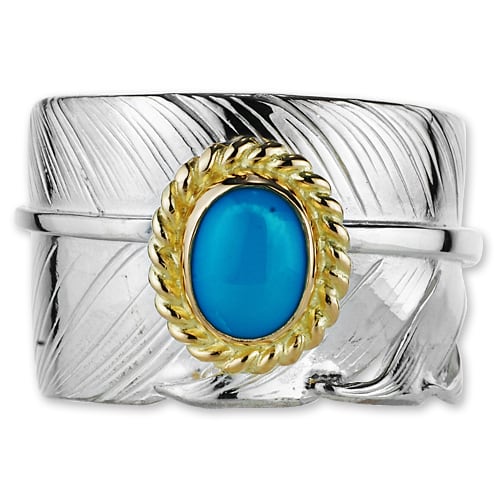 【鷲見太郎 Ring リング】Lフェザーリング01 w/6×8ターコイズK18YGカップ【送料無料】