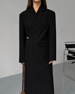 ストライプテーラードロングコート A0633