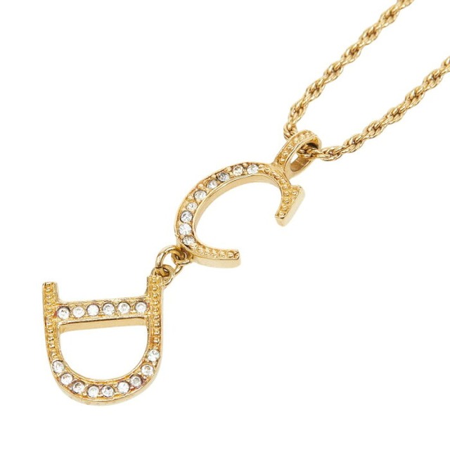 ディオール CDロゴ ネックレス ゴールド メッキ ラインストーン レディース Dior 【中古】