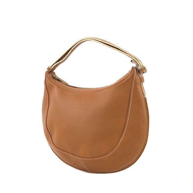 LOEWE ロエベ  ロゴ型押し レザー ホーボー ラウンド ショルダーバッグ ブラウン vintage ヴィンテージ オールド euajx8