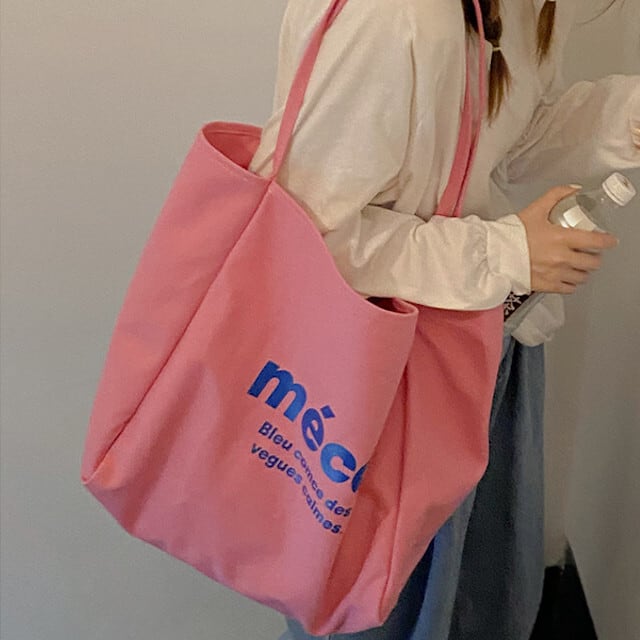 バッグ レディース トートバッグ ショルダーバッグ エコバッグ キャンバス ロゴ かわいい おしゃれ 大容量 旅行 お出かけ 春夏 ショッピング カラバリ豊富 ピンク/オレンジ/グリーン/イエロー/ベージュ