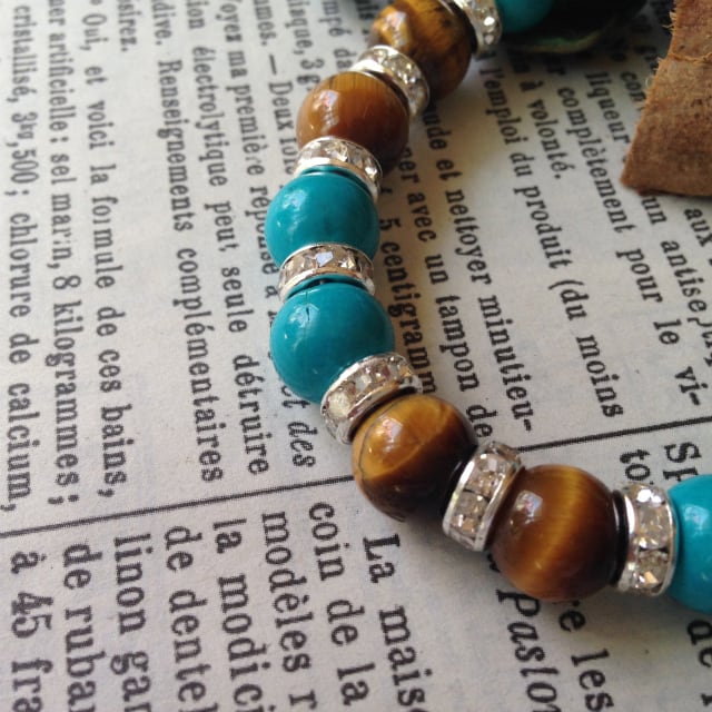 パワーストーンブレスレット タイガーアイとターコイズを組み合わせた