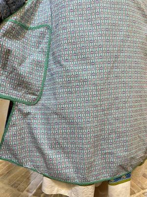 vintage green × blue × pink cotton apron with Pocket