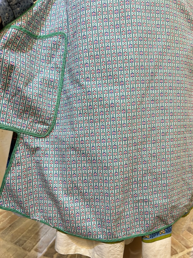 vintage green × blue × pink cotton apron with Pocket