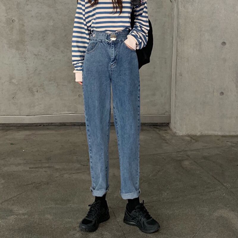 ウエストジーンズレディース2020年春秋新作パンツルーズでワイルドな細身ストレートレッグパンツ学生カジュアルパンツパンツ スーパーモール42709389584
