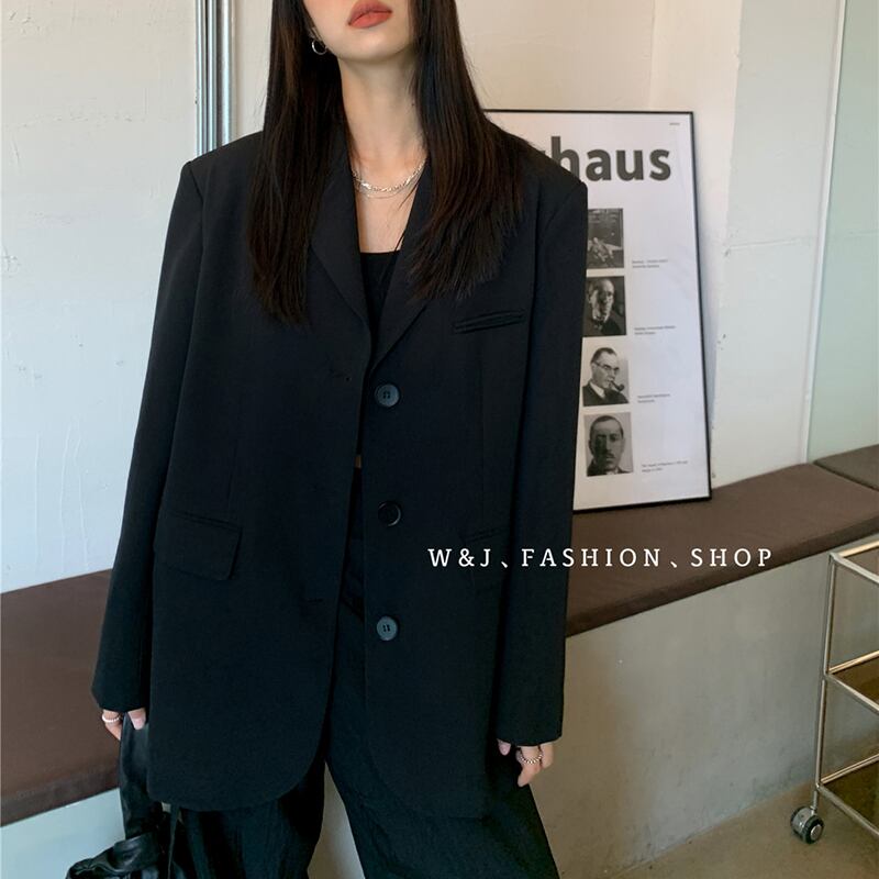 カジュアルジャケット スプリングオータムルーズ薄手ブラック 春物 秋物 ビッグFスモールZ韓国36806617748