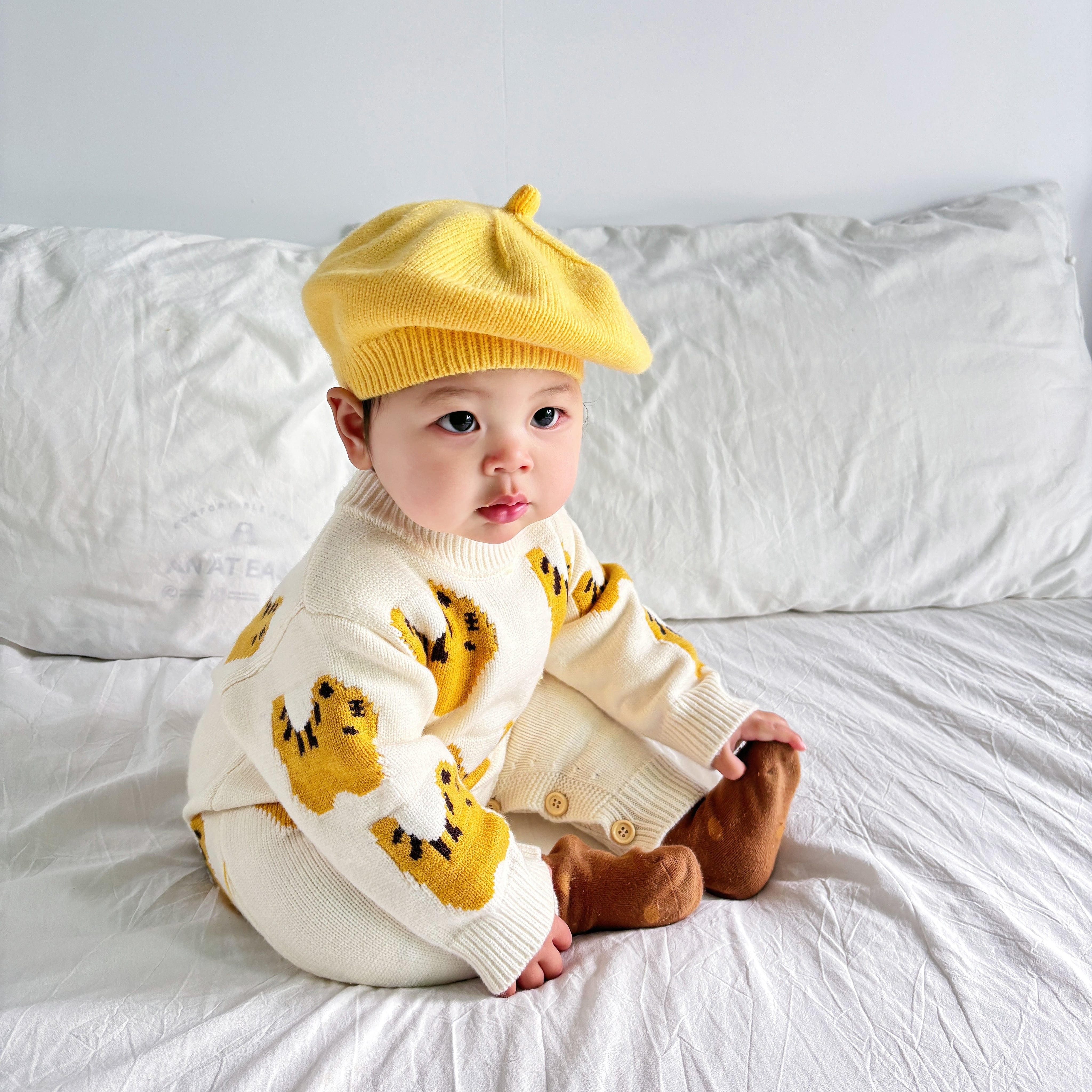 ベビー女の子男の子アニマルモチーフニットロンパース カバーオール