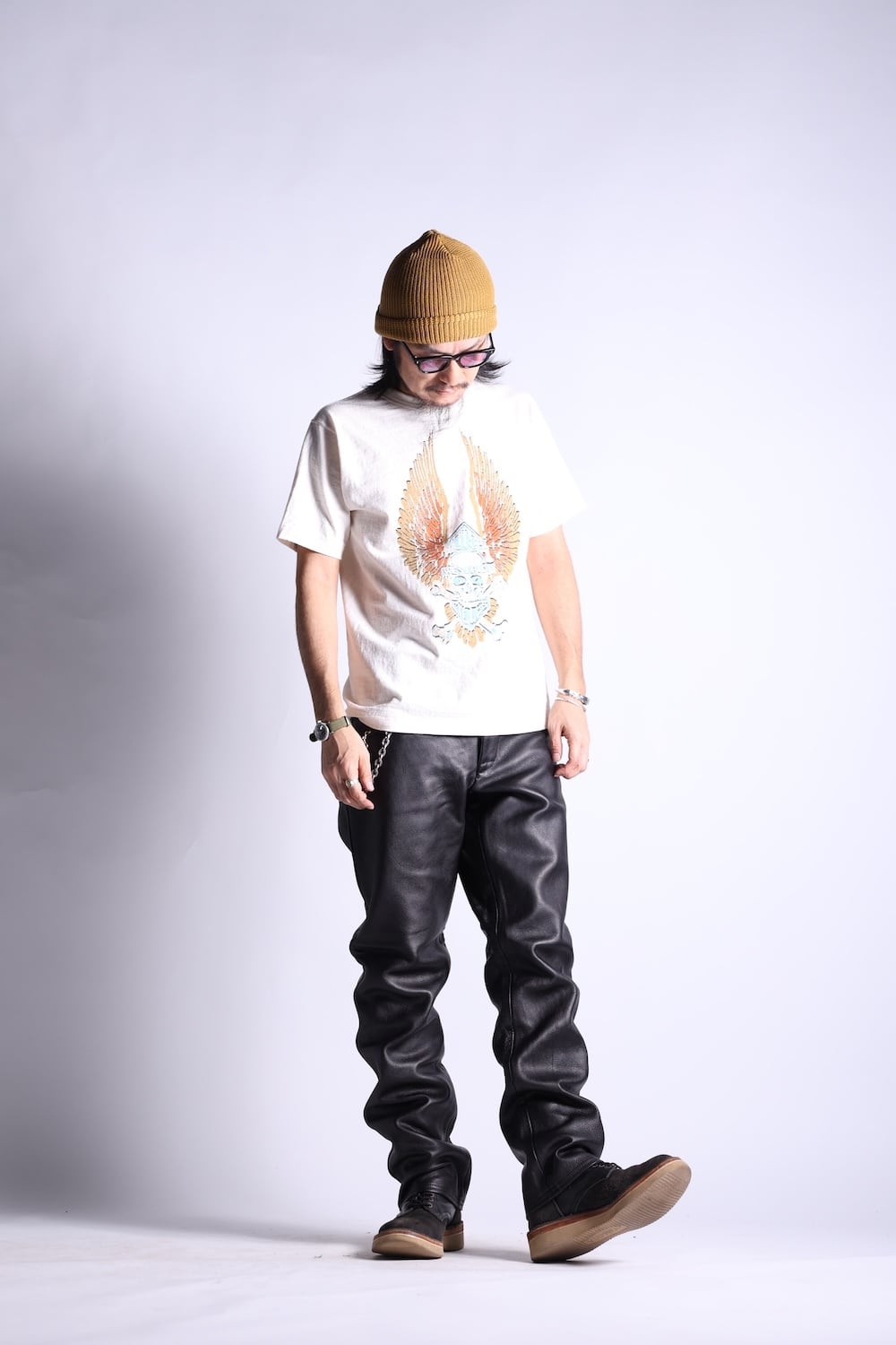 レザーパンツ 本革 COW HIDE 3連チェーンZIP CYCLE NUT GARMENT