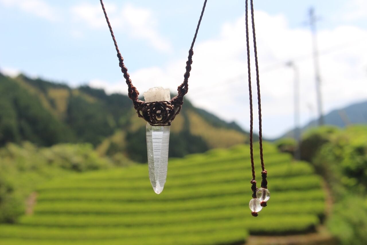 Lemurian Seed Crystal  micro macrame earth necklace